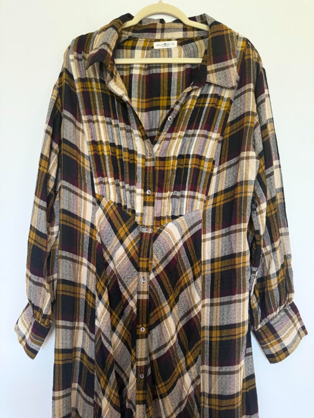 Natural Life Plaid Long Sleeve Shirt Maxi Dress Boho Chic Whimsigoth Brown - XL - Picture 3 of 10